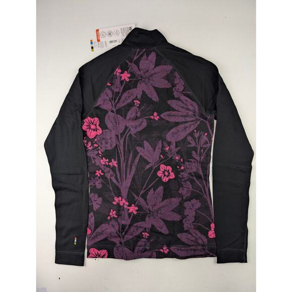 Smartwool Women's Medium 1/4 Zip Merino Wool Base Layer Top Purple Iris Floral - Picture 5 of 9